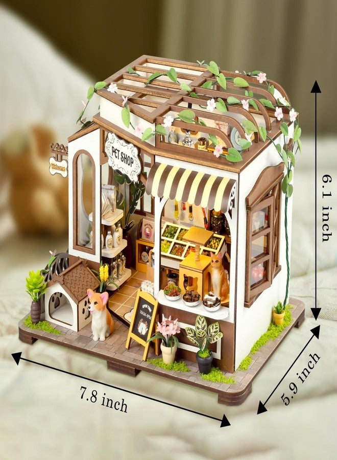 FLYNOVA DIY Miniature House Kit,Pet Shop Dollhouse Miniature Kit with LED & Furniture,Mini Diorama House Building Kit for Adults Teens,3D Wooden Crafts Tiny House Mini Model Kit,Home Decor Birthday Gifts - Image 5